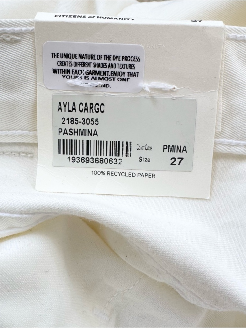 NWT Citizens of Humanity Ayla Cargo Wide-Leg Jeans Pashmina White 27 - Picture 7 of 14